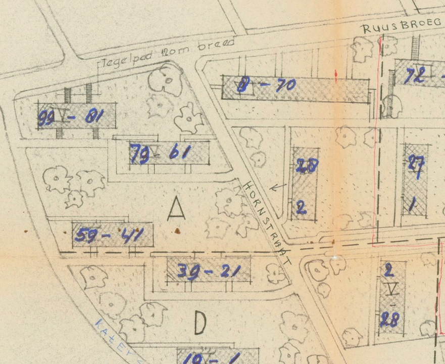 Bouwtekening flats Hornstraat